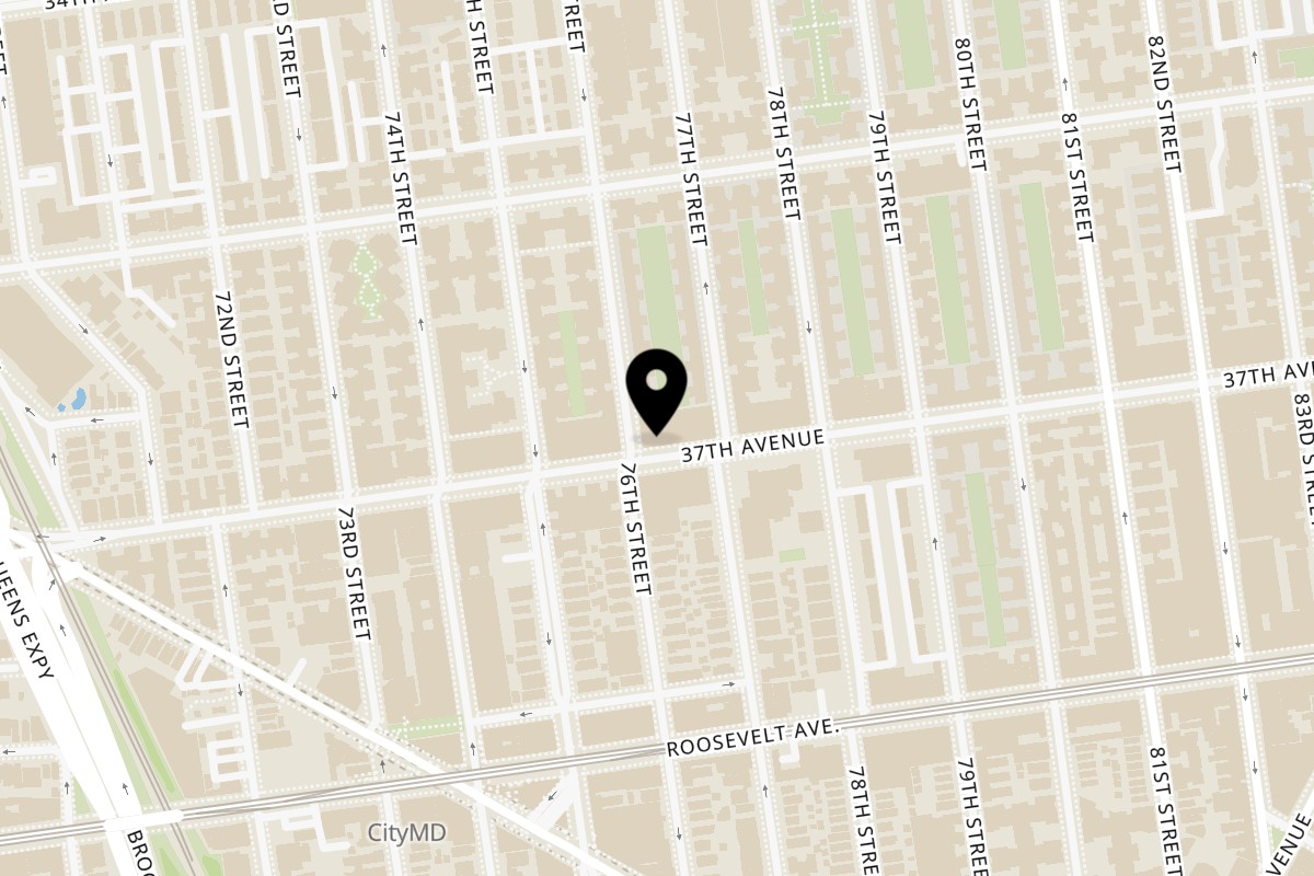 Map showing the location of Red Chilli on 76-05 37th Ave in Jackson Heights